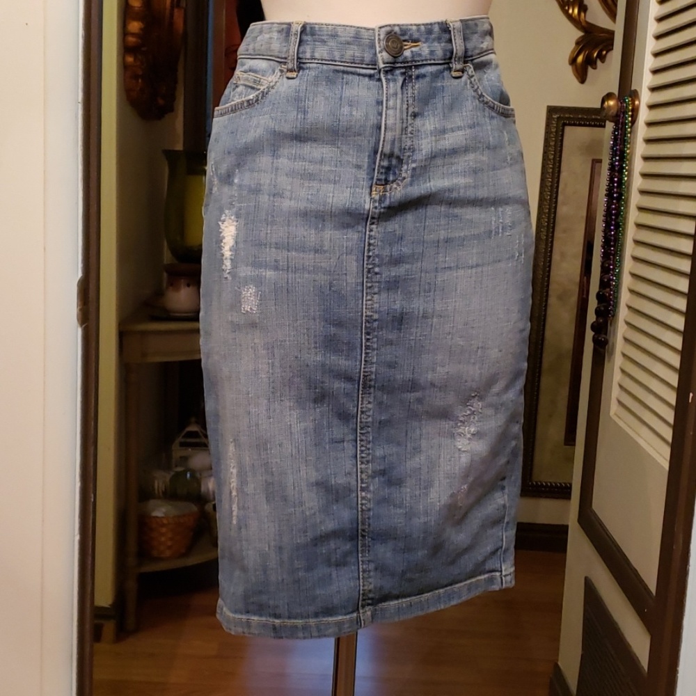 Michael Kors Distressed Blue Jean Skirt
